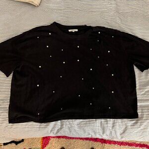 BaeVely, Chic Black Rhinestone Studded Women's Tee / t-shirt